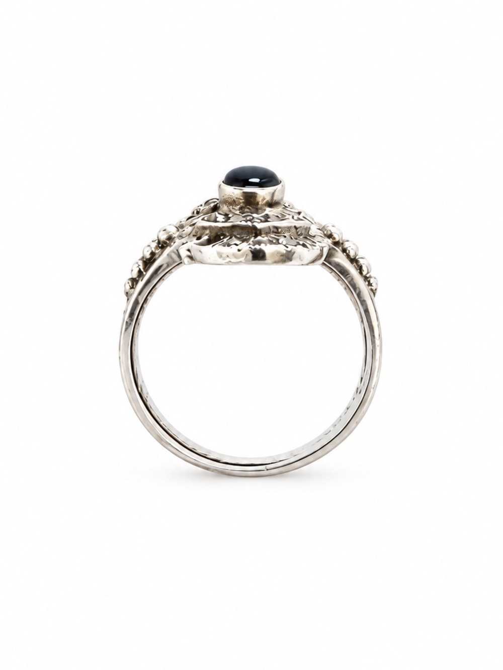 Antique 1920s Art Deco Sterling Silver Black Onyx Marcasite Ring Size 10 - Picture 3 of 11